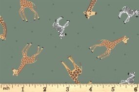 Lewis & Irene Small Things Wild Animals Fabric Collection Giraffes and Zebras on Green Premium 100% Cotton Quilt Shop Quality Fabrics