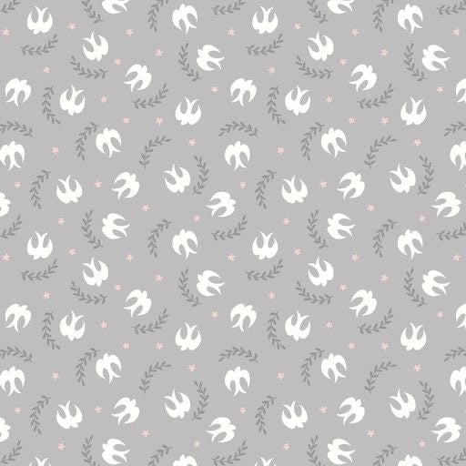 Lewis & Irene Spring Hare Reloved Fabric Collection Little Birdies on Grey Premium 100% Cotton Quilt Shop Quality Fabrics