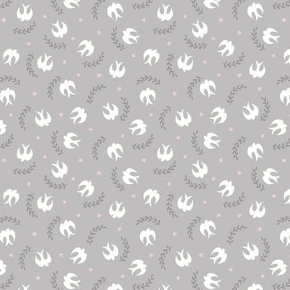 Lewis & Irene Spring Hare Reloved Fabric Collection Little Birdies on Grey Premium 100% Cotton Quilt Shop Quality Fabrics