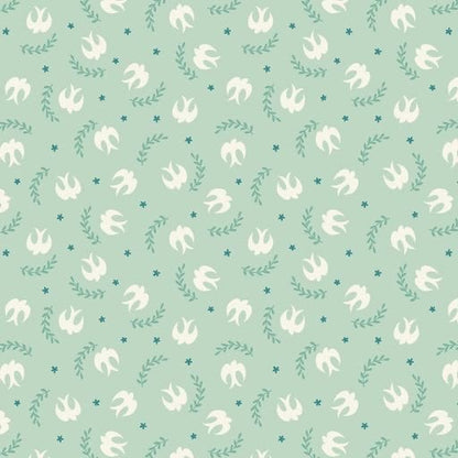 Lewis & Irene Spring Hare Reloved Fabric Collection Little Birdies on Aqua Premium 100% Cotton Quilt Shop Quality Fabrics