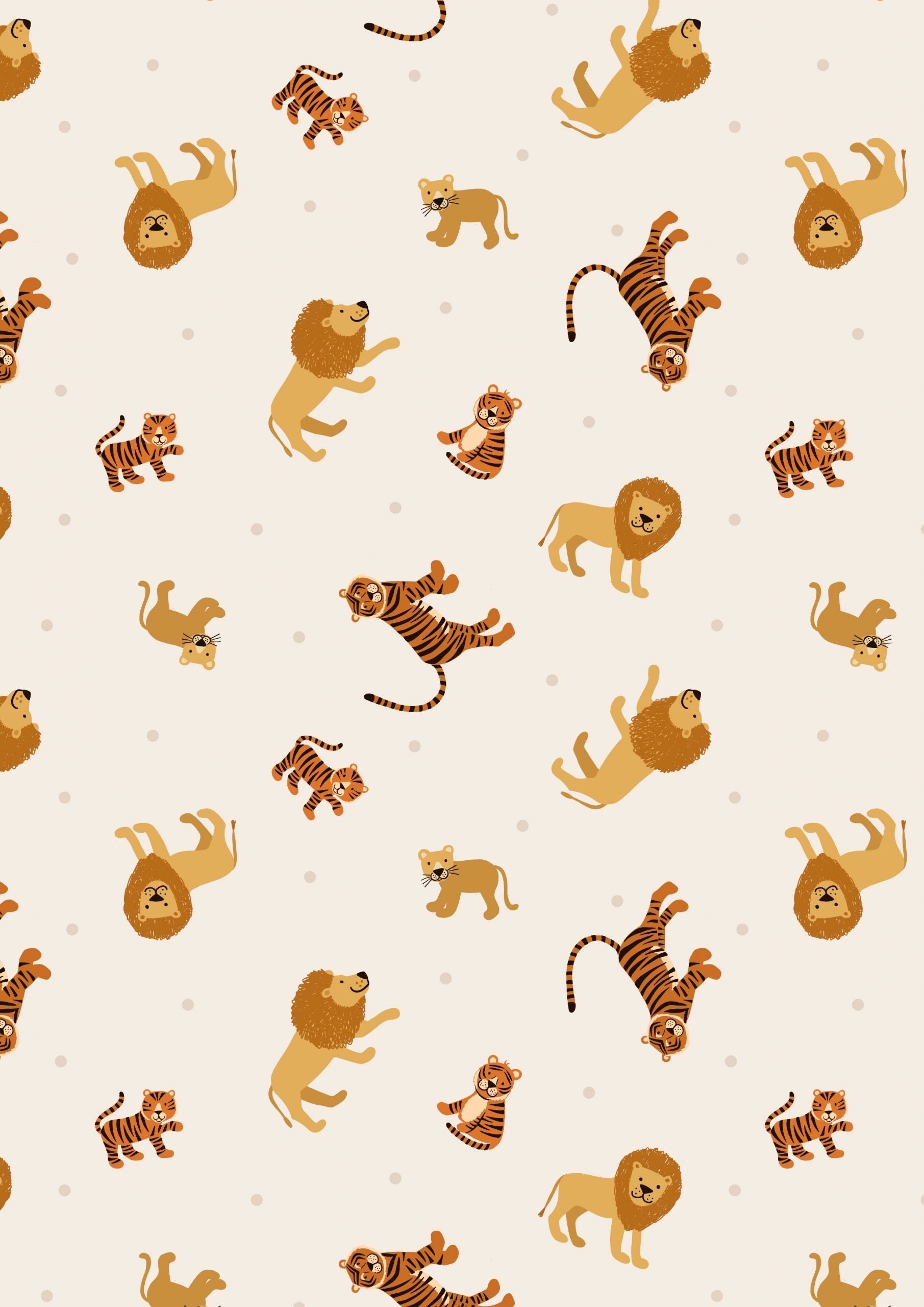 Lewis & Irene Small Things Wild Animals Fabric Collection Lions and Tigers on Cream Premium 100% Cotton Quilt Shop Quality Fabrics