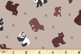 Lewis & Irene Small Things Wild Animals Fabric Collection Pandas and Bears on Light Brown Premium 100% Cotton Quilt Shop Quality Fabrics