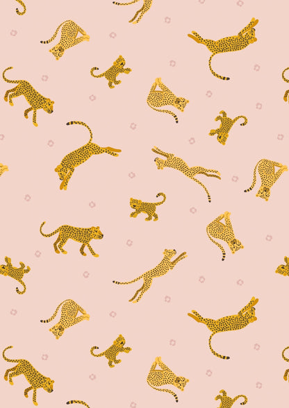 Lewis & Irene Small Things Wild Animals Fabric Collection Leopards and Cheetahs on Pale Pink Premium 100% Cotton Fabrics