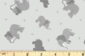 Lewis & Irene Small Things Wild Animals Fabric Collection Elephants and Hippos on Light Grey Premium 100% Cotton Quilt Shop Quality Fabrics