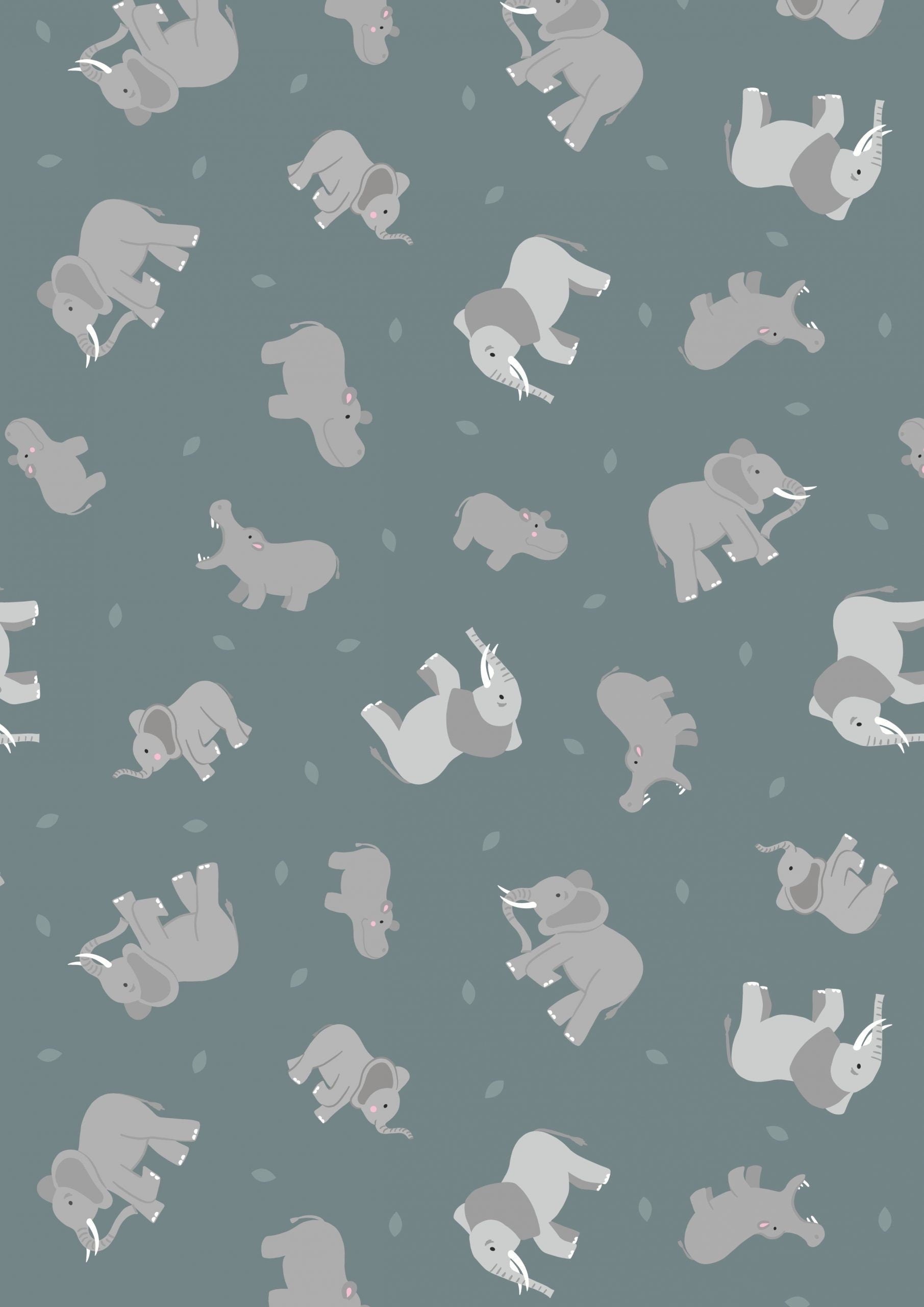 Lewis & Irene Small Things Wild Animals Fabric Collection Elephants and Hippos on Dark Teal Premium 100% Cotton Quilt Shop Quality Fabrics