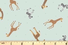 Lewis & Irene Small Things Wild Animals Fabric Collection Giraffes and Zebras on Mint Premium 100% Cotton Quilt Shop Quality Fabrics