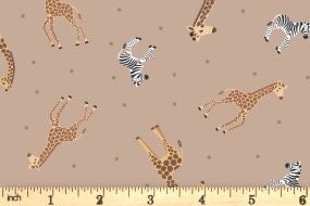 Lewis & Irene Small Things Wild Animals Fabric Collection Giraffes and Zebras on Biscuit Premium 100% Cotton Quilt Shop Quality Fabrics