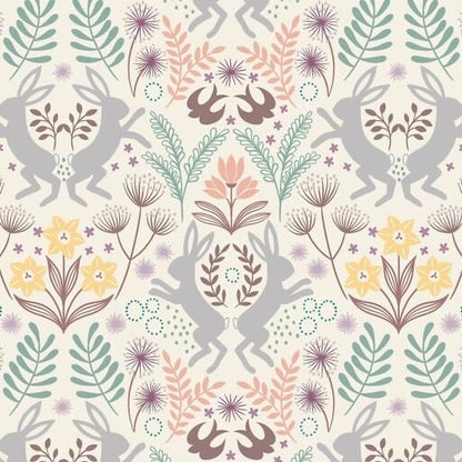 Lewis & Irene Spring Hare Reloved Fabric Collection Springtime on Cream Premium 100% Cotton Quilt Shop Quality Fabrics