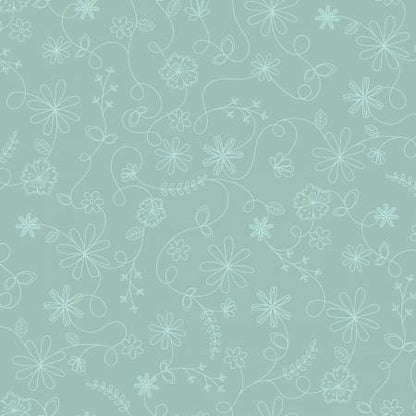 Maywood Studio Kimberbell Vintage Flora Fabric Collection Swirl Floral on Aqua Premium 100% Cotton Quilt Shop Quality Fabrics