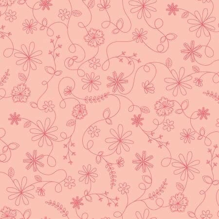 Maywood Studio Kimberbell Vintage Flora Fabric Collection Swirl Floral on Pink Premium 100% Cotton Quilt Shop Quality Fabrics