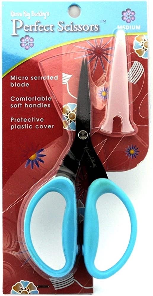 Karen Kay Buckley's Perfect Scissors Micro-Serrated Blue Medium 6" Scissors with Plastic Sheath