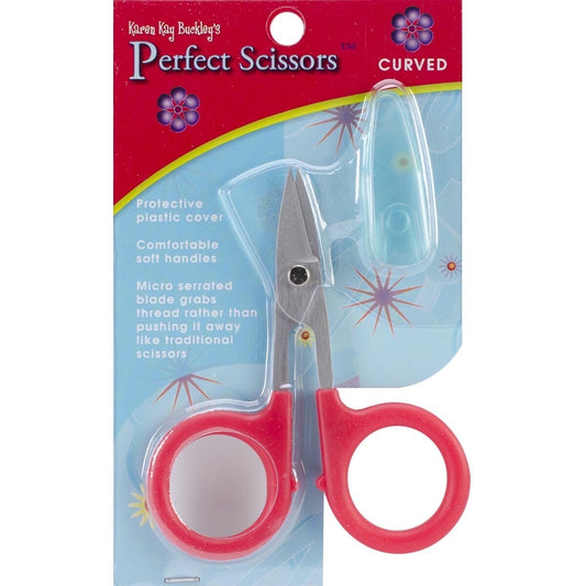 Karen Kay Buckley's Perfect Scissors Micro-Serrated Red 3.75" Curved Scissors with Plastic Sheath