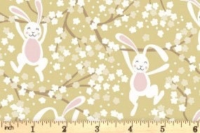 Lewis & Irene Bunny Hop Fabric Collection Swinging Bunny on Spring Yellow Premium 100% Cotton Quilt Shop Quality Fabrics