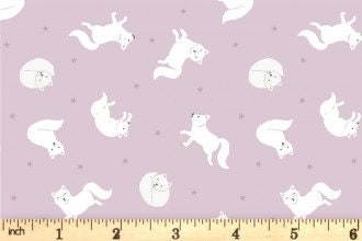 Lewis & Irene Small Things Polar Animals Fabric Collection Pearlescent Arctic Fox on Winter Pink Premium 100% Cotton Fabrics