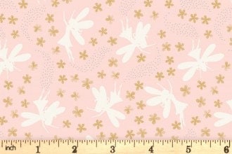 Lewis & Irene Fairy Clocks Fabric Collection Silver Metallic Floral Fairies on Light Pink Premium 100% Cotton Quilt Shop Quality Fabrics