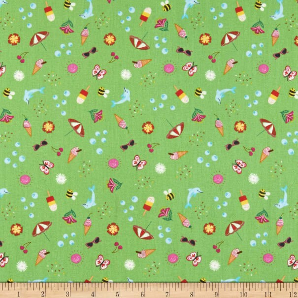 Lewis & Irene Whatever The Weather Fabric Collection Summer on Zingy Green Premium 100% Cotton Quilt Shop Quality Fabrics