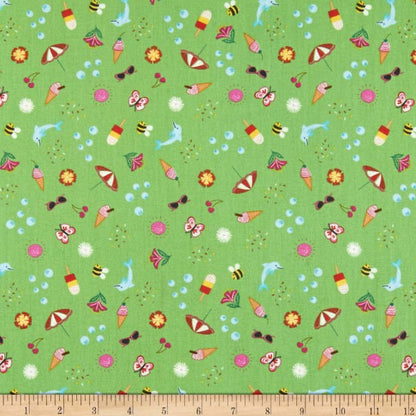 Lewis & Irene Whatever The Weather Fabric Collection Summer on Zingy Green Premium 100% Cotton Quilt Shop Quality Fabrics