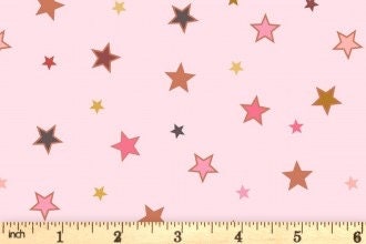 LAST BOLT! Lewis & Irene Rainbows Fabric Collection Rose Gold Metallic Calming Stars on Pink Premium 100% Cotton Quilt Shop Quality Fabrics