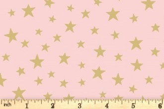 Lewis & Irene Marvelous Metallics Fabric Collection Metallic Gold Stars on Pink Premium 100% Cotton Quilt Shop Quality Fabrics