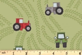 LAST BOLT! Lewis & Irene Piggy Tails Fabric Collection Tractor Trails on Green Premium 100% Cotton Quilt Shop Quality Fabrics