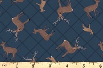 LAST BOLT!! Lewis & Irene Loch Lewis Fabric Collection Deer Check on Dark Blue Premium 100% Cotton Quilt Shop Quality Fabrics