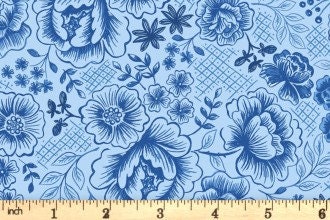 LAST BOLT!! Lewis & Irene Tea Time Fabric Collection Tea Time Floral on Darkest Blue Premium 100% Cotton Quilt Shop Quality Fabrics