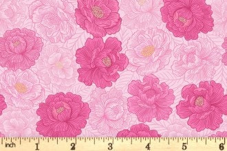 Lewis & Irene’s Love Blooms Fabric Collection Peony Blooms on Bright Pink Premium 100% Cotton Quilt Shop Quality Fabrics