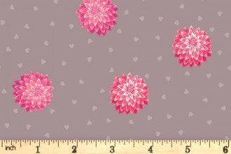 Lewis & Irene’s Love Blooms Fabric Collection Dahlias and Hearts on Cappuccino Premium 100% Cotton Quilt Shop Quality Fabrics