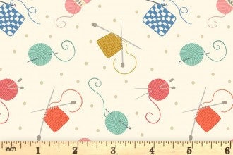 LAST BOLT!! Lewis & Irene Small Things Crafts Fabric Collection Knitting and Crochet on Cream Premium 100% Cotton Quilt Shop Quality Fabrics