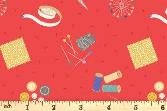 Lewis & Irene Small Things Crafts Fabric Collection Sewing on Red Premium 100% Cotton Quilt Shop Quality Fabrics