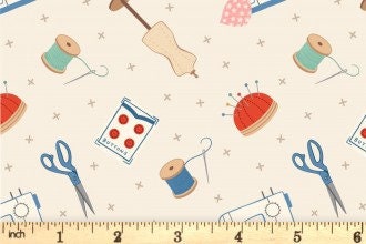 Lewis & Irene Small Things Crafts Fabric Collection Dressmaking on Cream Premium 100% Cotton Quilt Shop Quality Fabrics