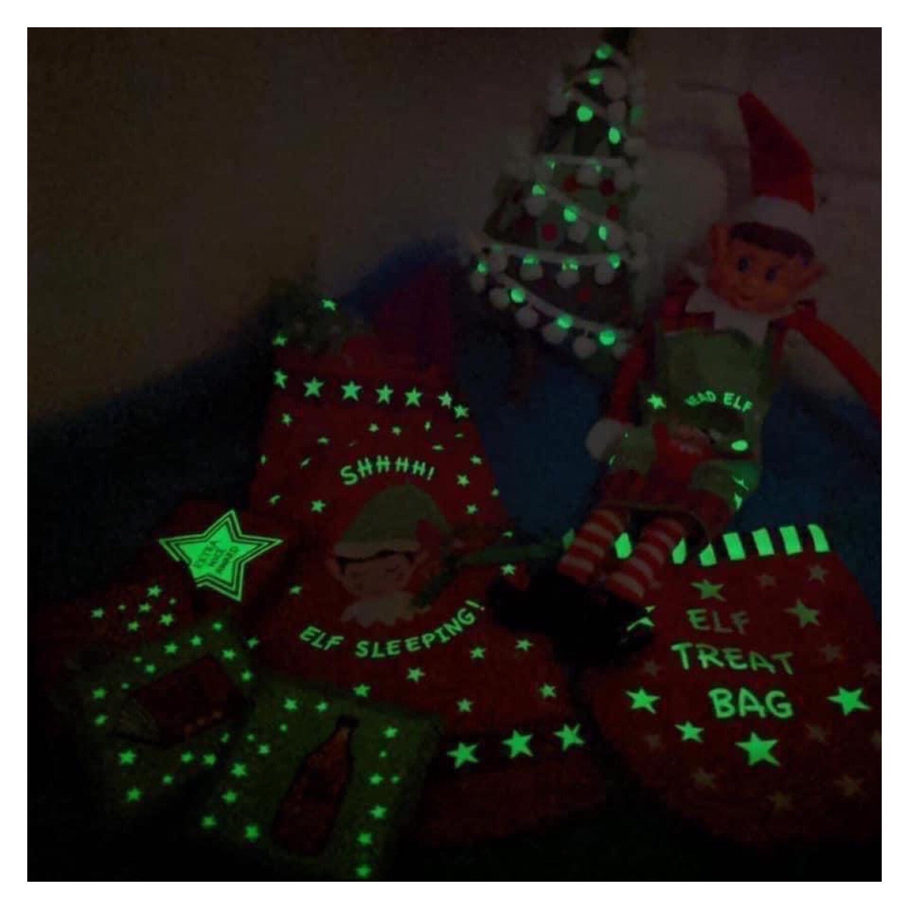 GLOWING FABRICS!! Lewis & Irene Christmas Glow Fabric Collection Elf on the Shelf Accessory Panel on Blue Premium 100% Cotton Fabrics