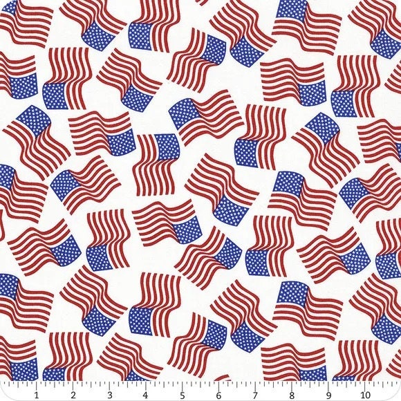 Lewis & Irene Americana Fabric Collection American Flags on White Premium 100% Cotton Quilt Shop Quality Fabrics