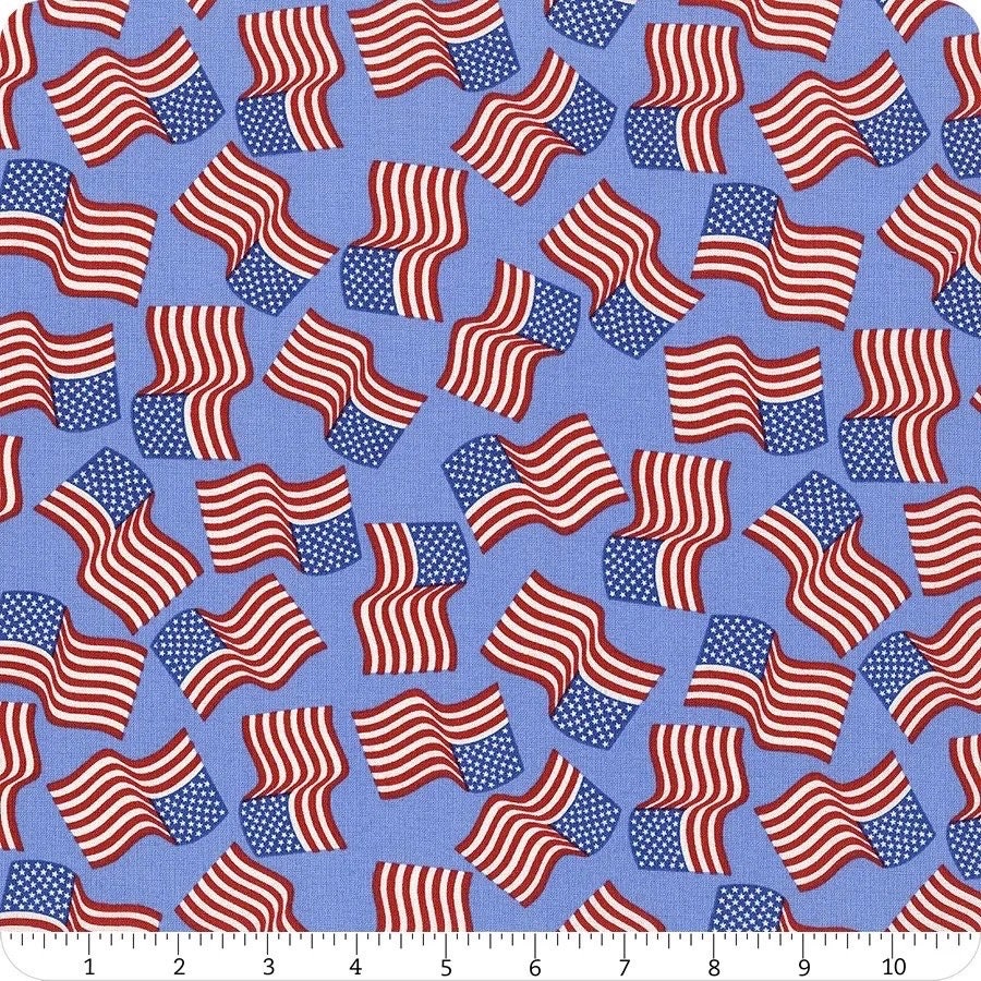 Lewis & Irene Americana Fabric Collection American Flags on Light Blue Premium 100% Cotton Quilt Shop Quality Fabrics