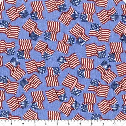 Lewis & Irene Americana Fabric Collection American Flags on Light Blue Premium 100% Cotton Quilt Shop Quality Fabrics