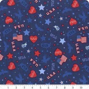 Lewis & Irene Americana Fabric Collection USA Motifs on Dark Blue Premium 100% Cotton Quilt Shop Quality Fabrics