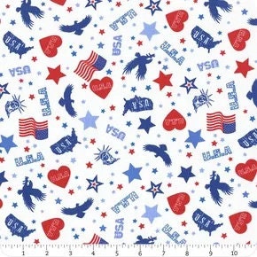 Lewis & Irene Americana Fabric Collection USA Motifs on White Premium 100% Cotton Quilt Shop Quality Fabrics