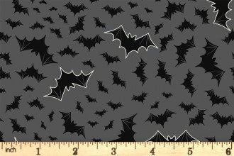 GLOWING FABRICS!! Lewis & Irene Castle Spooky Fabric Collection Glowing Bats on Grey Premium 100% Cotton Fabrics