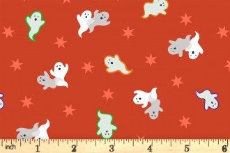 GLOWING FABRICS!! Lewis & Irene Castle Spooky Fabric Collection Glowing Spooky Ghosts on Orange Premium 100% Cotton Fabrics