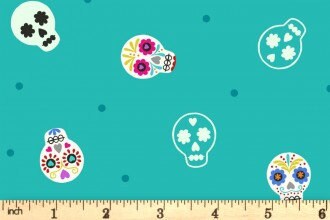 GLOWING FABRICS!! Lewis & Irene Small Things Glow Fabric Collection Glowing Sugar Skulls on Turquoise Premium 100% Cotton Fabrics