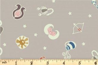 GLOWING FABRICS!! Lewis & Irene Small Things Glow Fabric Collection Glowing Star Signs on Light Clay Premium 100% Cotton Fabrics