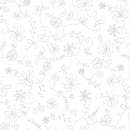 Maywood Studio Kimberbell Vintage Flora Fabric Collection Swirl Floral on White Premium 100% Cotton Quilt Shop Quality Fabrics