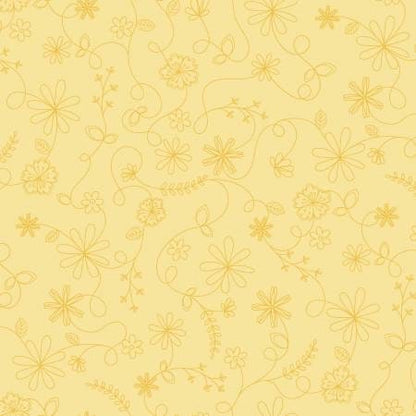 Maywood Studio Kimberbell Vintage Flora Fabric Collection Swirl Floral on Yellow Premium 100% Cotton Quilt Shop Quality Fabrics