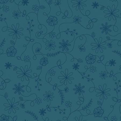 Maywood Studio Kimberbell Vintage Flora Fabric Collection Swirl Floral on Blue Premium 100% Cotton Quilt Shop Quality Fabrics