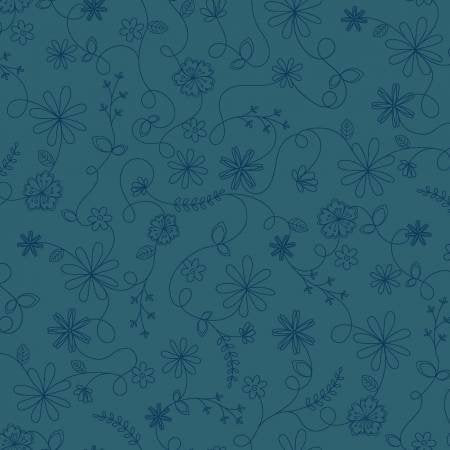 Maywood Studio Kimberbell Vintage Flora Fabric Collection Swirl Floral on Blue Premium 100% Cotton Quilt Shop Quality Fabrics