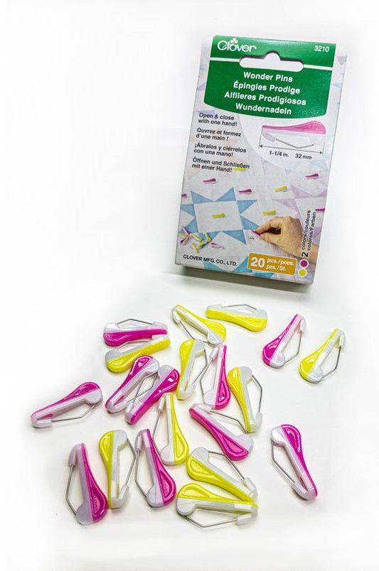 Clover 20 Piece Wonder Sewing & Quilting Pins Set - Yellow/Pink