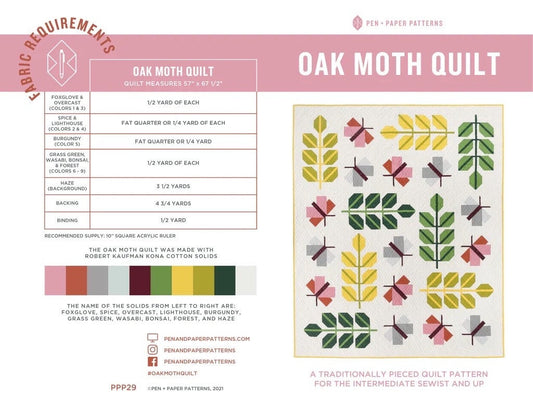 Pen + Paper Patterns Oak Moth Quilt Pattern Finished Size: 57”x67.5” (Optional Fineline Glue Tip Sets)