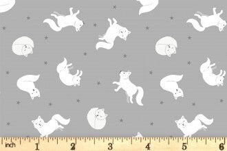 LAST BOLT! Lewis & Irene Small Things Polar Animals Fabric Collection Pearlescent Arctic Fox on Silver Premium 100% Cotton Fabrics