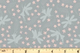 Lewis & Irene Fairy Clocks Fabric Collection Silver Metallic Floral Fairies on Light Grey Premium 100% Cotton Quilt Shop Quality Fabric