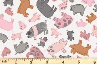 LAST BOLT!! Lewis & Irene Piggy Tails Fabric Collection Piggies on Cream Premium 100% Cotton Quilt Shop Quality Fabrics